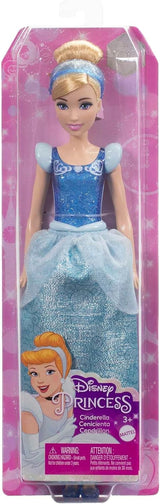 Mattel Muñeca móvil Cenicienta Princesa DISNEY con vestido brillante, zapatos y tiara desmontables, cabello peinable para divertirse en la peluquería, a partir de 3 años, HLW06 Naty Shop Dolls