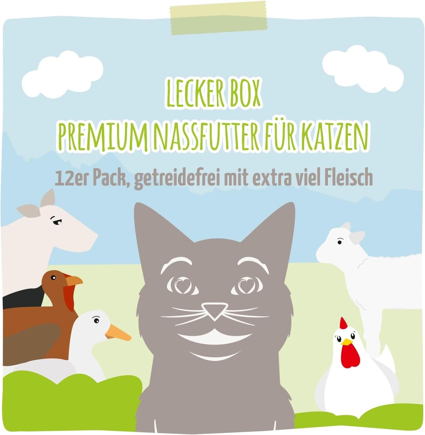 MjAMjAM - Comida húmeda premium para gatos - Deliciosa caja de 12 paquetes (12 x 200 g) sin cereales con carne extra