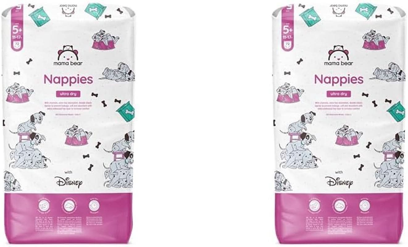 Mama Bear Disney Pañales Ultra Dry Talla 4 (8-14kg), Blanco, 84 Piezas (1 Paquete) Naty Shop Talla 5+ (11-17kg) (Paquete de 2) Paquete Individual