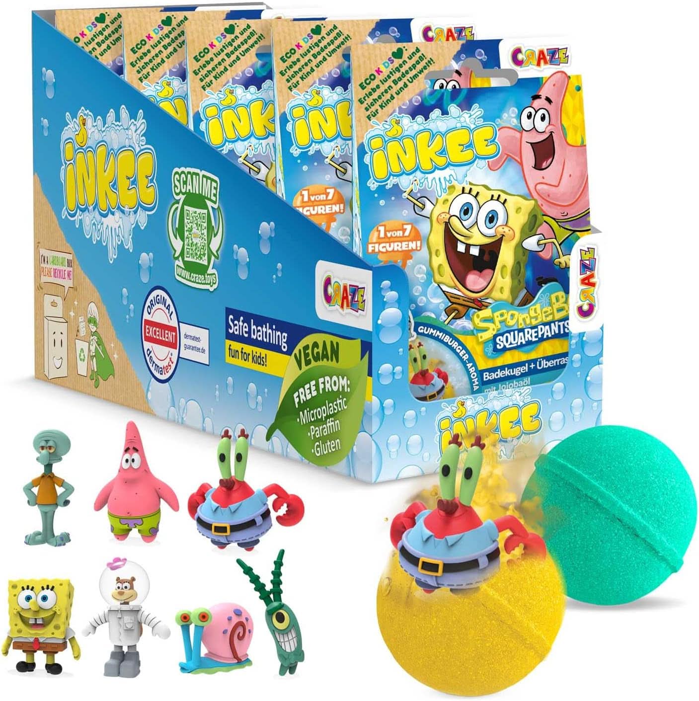 INKEE Bob Esponja Sorpresa Bomba de Baño para Niños Bob Esponja Coleccionable 80 Gramos Naty Shop Set 5 Bombas de Baño Sorpresa Bob Esponja