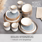 Moritz & Moritz TARENTO Vajilla para 6 personas de 24 piezas, gris - Elegante juego de platos de gres de alta calidad - El juego de vajilla incluye 6 platos llanos, 6 platos de postre, 6 platos llanos y 6 tazas