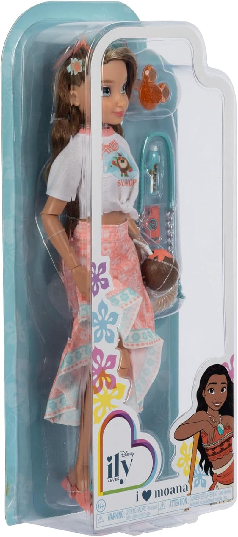 Muñeca Vaiana con accesorios, 29cm, 13 puntos de articulación, licencia oficial de Jakks Pacific. ¡Completo con accesorios combinables y un brillante anillo de Mickey!