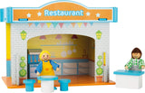 Small Foot 10852 Casa de Juegos Restaurante Fabricada en madera, Con 2 figuras de muñecos, accesorios y techo desmontable, A partir de 3 años Naty Shop Casas de muñecas