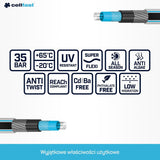 Manguera de jardín Cellfast MULTIFLEX PRO, duradera, 6 capas, trenza tejida ATS2, resistente a los rayos UV y a las algas, sin metales pesados, tecnología Velvet, 35 bar, -20/+65°C, 3/4", 30m