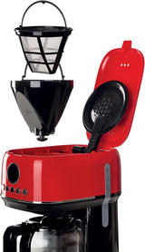 Ariete Moderna 1396 Cafetera espresso con filtro para preparar café americano hasta 15 tazas Jarra de cristal Placa calefactora Pantalla LCD Filtros extraíbles y lavables Blanco
