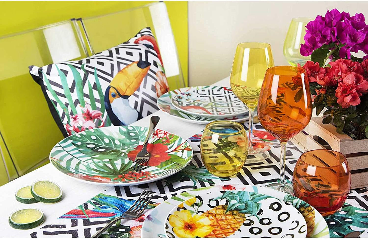 Excelsa Tropical Chic Juego de platos, 18 piezas, Porzellan, mehrfarbig