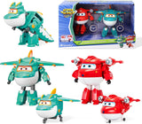 Super Wings Personajes transformadores de 5" Paquete de 2 Jett transformador supercargado + Tino Juguete transformador para niños y niñas a partir de 3 años Figuras de acción rojas Naty Shop Jett Tino