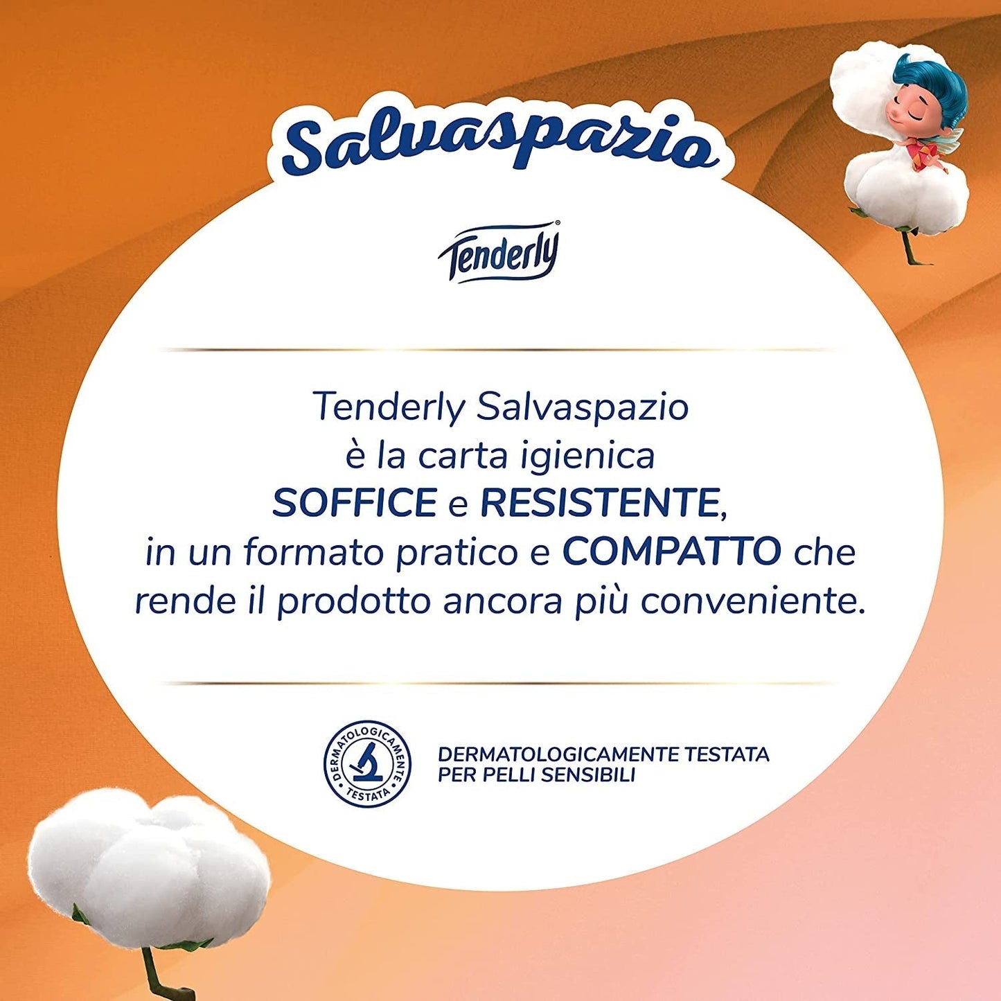 Ahorro de espacio, 96 rollos de papel higiénico, 2 capas, 220 lágrimas por rollo, Con extractos naturales de malva y caléndula, Made in Italy, Dermatológicamente probado.