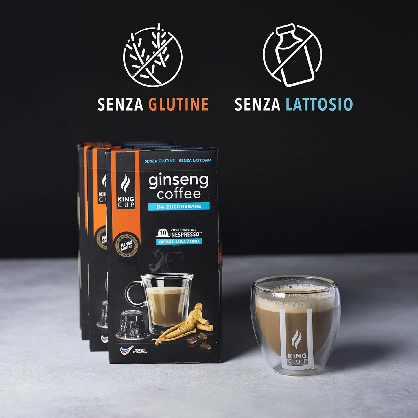- 5 paquetes con 10 cápsulas de ginseng sin azúcar, 50 cápsulas 100% compatibles con la bebida Nespresso-System von Ginseng, sin gluten y sin lactose