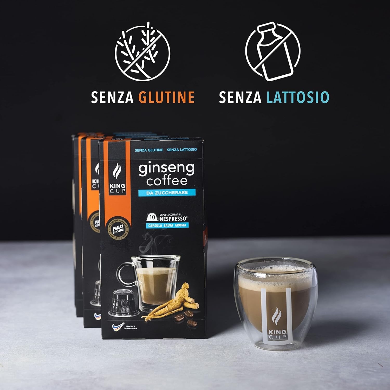 - 5 paquetes con 10 cápsulas de ginseng sin azúcar, 50 cápsulas 100% compatibles con la bebida Nespresso-System von Ginseng, sin gluten y sin lactose