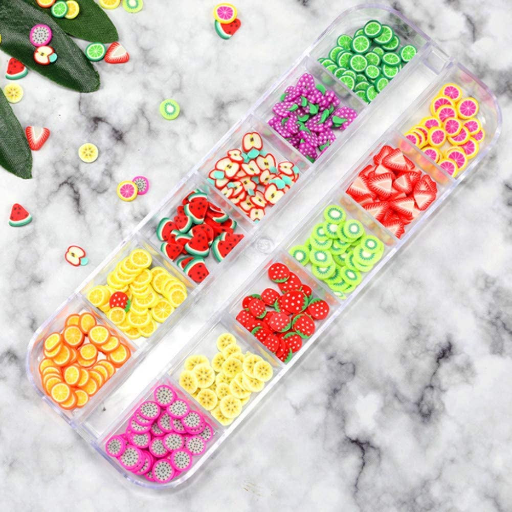 4 Set Nagel Obst Scheiben, Basicon Niedliche Obst Polymer Scheiben Obst Scheibe Nail Nagel 3D Obstscheibe Nail Art Slice para bricolaje Liefert Maniküre Dekoration Schleim Zubehör Nageldekorationen, 4 estilos