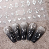 Pegatinas de uñas metálicas plateadas 3D, pegatinas de uñas para mujeres, estrella, luna, sol, láminas para uñas, pegatinas autoadhesivas, pegatinas de uñas de mariposa, pegatinas de uñas, accesorios de diseño de uñas, 8 piezas