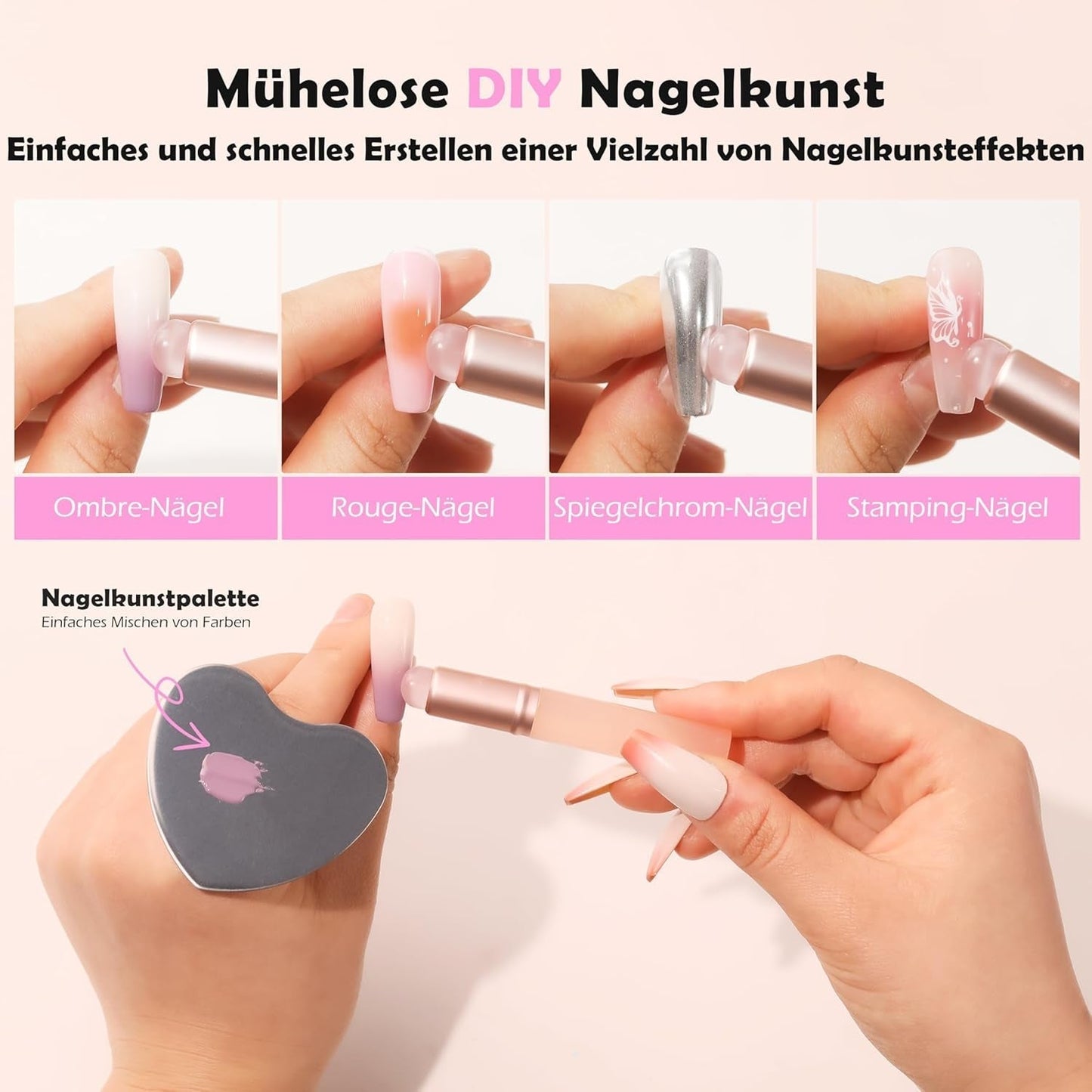 Aokitec 14 Piezas Herramientas de Silicona Pinceles para Gel Naillack UV, Pinceles de Gel Wiederwendbare para Naillack Cromo en Polvo para Uñas UV, Nail Art Zubehör para Efecto Espejo Ombre Blush, Nägel Selber Machen
