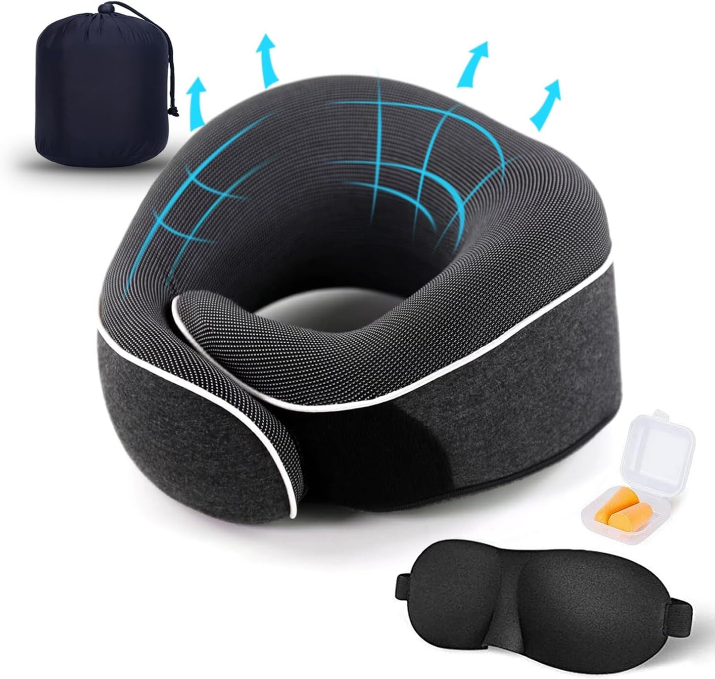 Naty Shop Almohadas Ortopédicas Cervicales Negro 4 Estándar TALLGO Almohada de Viaje para el Cuello La Mejor Almohada de Espuma con Memoria para Avión Reposacabezas Almohada Suave y Ajustable para Avión Coche Hogar