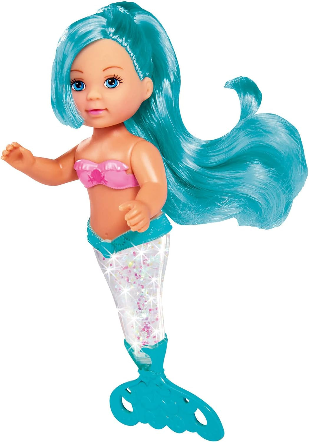 Simba 105733482 - Evi Love Glitter Mermaid, muñeca sirena con una aleta caudal que brilla al agitarla. Solo se proporciona UN artículo.