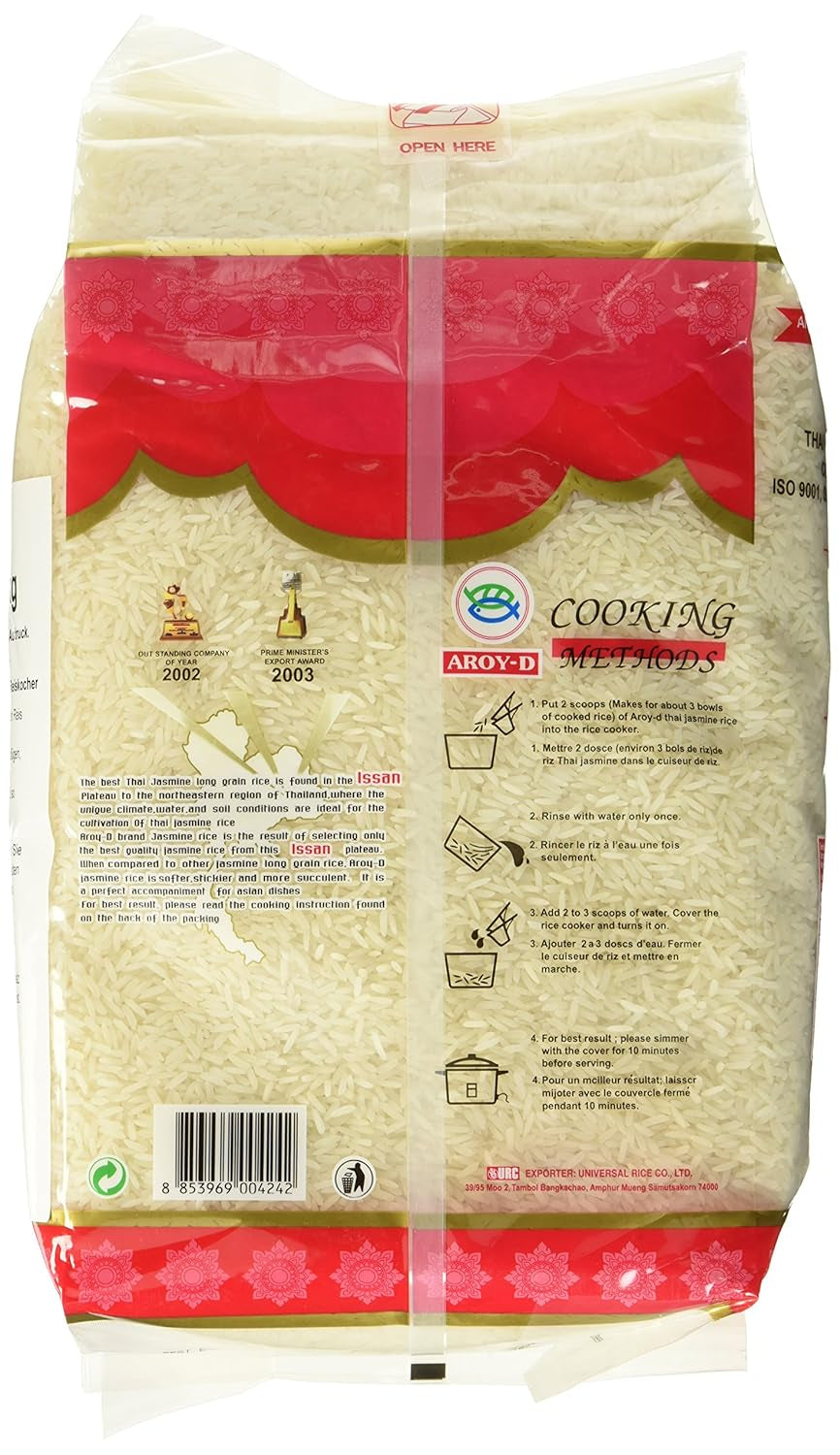 Arroz aromático Aroy-D, arroz de grano largo 100%, 1 paquete (1 x 5 kg)