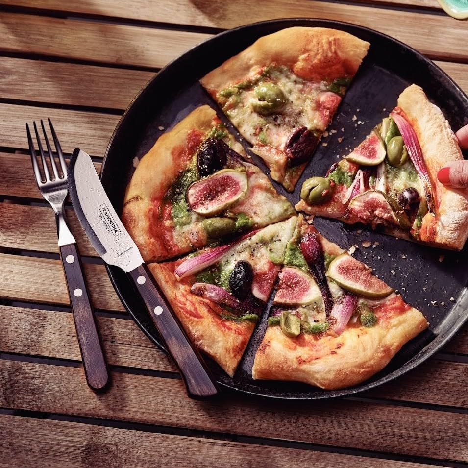 Tramontina PIZZA Besteck, Juego de 8 Piezas, Para 4 Personas, Rostfreier Edelstahl, Fsc-Zertifizierte Holzgriffe, Spülmaschinenfest Kitchen Naty Shop