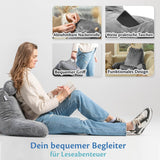 Ella Almohada de Lectura para Cama y Sofá con Rollo para el Cuello Desmontable - Almohada de Respaldo para Cama - Almohada de Lectura de Espuma Viscoelástica con Reposabrazos, Ideal para Leer, Ver TV, Relajarse o Como Respaldo - Gris