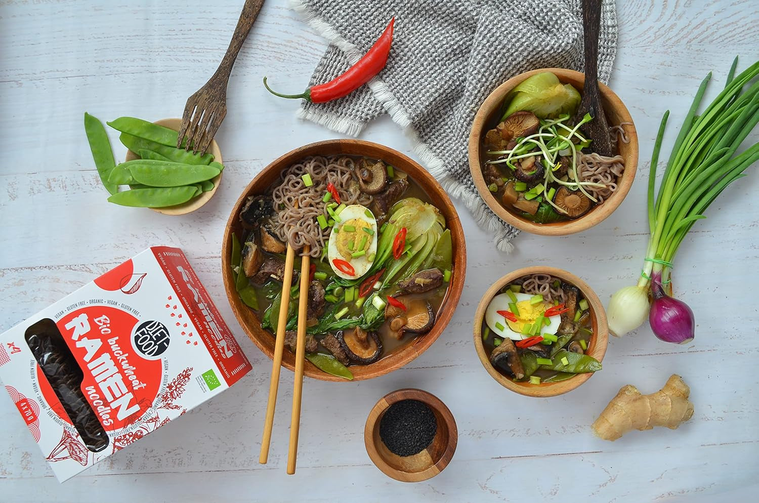 DIET-FOOD Fideos ramen de trigo sarraceno orgánico, comida vegetariana y vegana, sin grasa, sin soja, sin gluten, fideos dietéticos solubles en agua, bajos en calorías, 280 g
