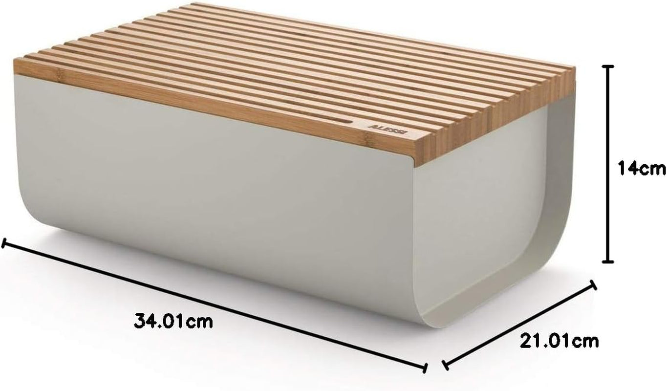 Alessi Mattina BG03 WG - Panera de acero inoxidable con resina epoxi y madera de bambú, gris cálido Cajas para guardar alimentos Naty Shop