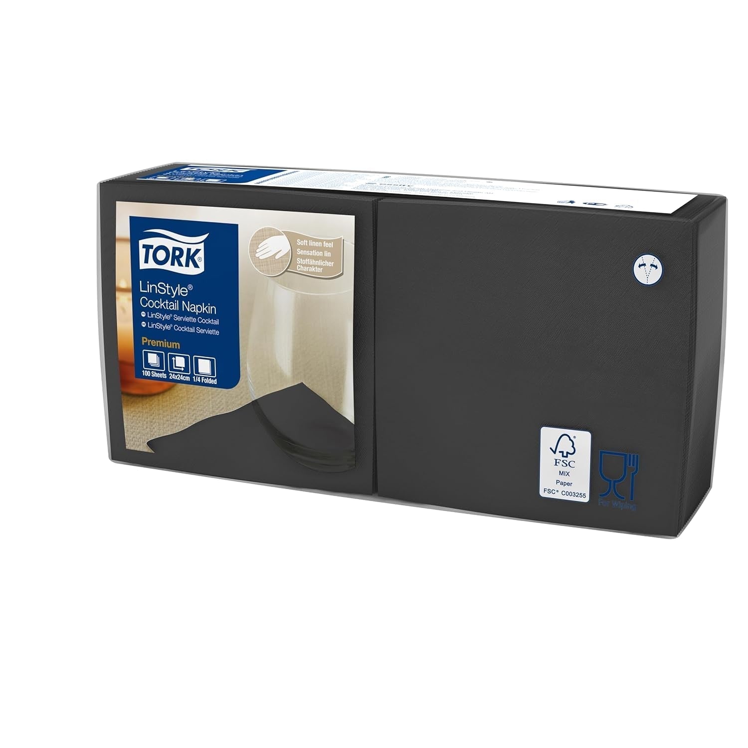 Tork Linstyle 509542 Servilletas de cóctel negras, pliegue 1/4, 1 capa, 23,8 x 23,8 cm, 1 x 100 servilletas