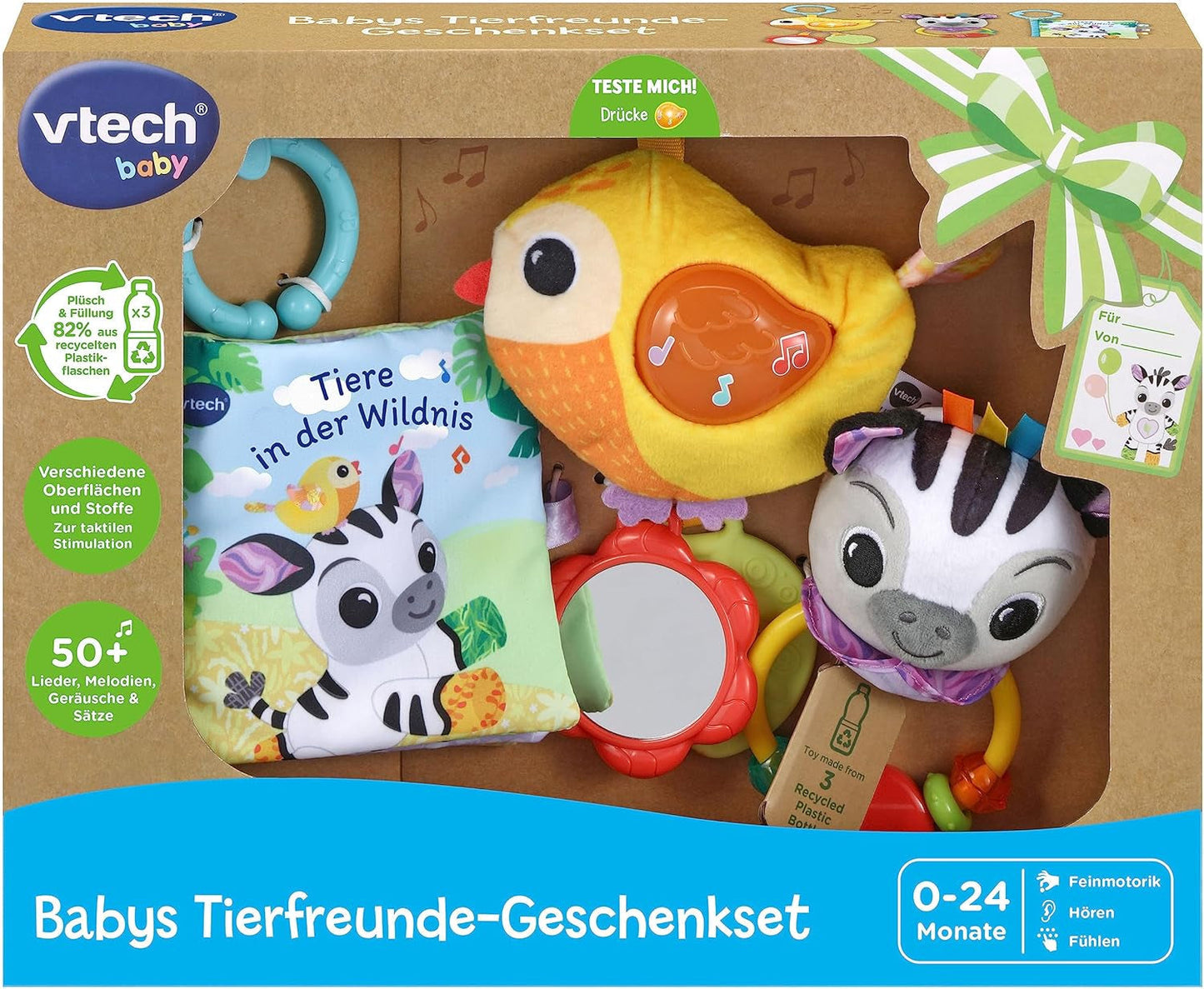 VTech Baby - Set de regalo Amigos de los animales del bebé - Set de juguetes con libro de tela, pájaro cantor y sonajero de cebra - De 0 a 24 meses Juguetes para bebés Naty Shop
