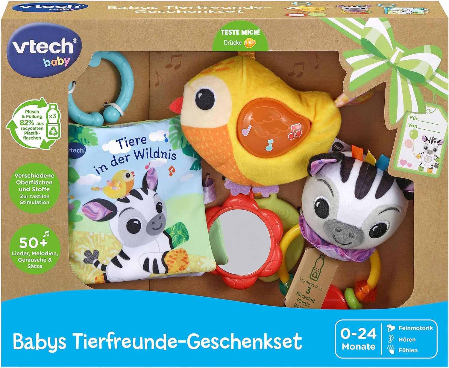 VTech Baby - Set de regalo Amigos de los animales del bebé - Set de juguetes con libro de tela, pájaro cantor y sonajero de cebra - De 0 a 24 meses Juguetes para bebés Naty Shop