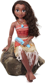 Disney Princess Vaiana, 80 cm große Spielpuppe von Jakks Pacific, bewegliche Puppe, mit Bürste zum Kämmen ihrer welligen Locken, vom Film Inspired Kleid, abnehmbare Halskette mit Anhänger
