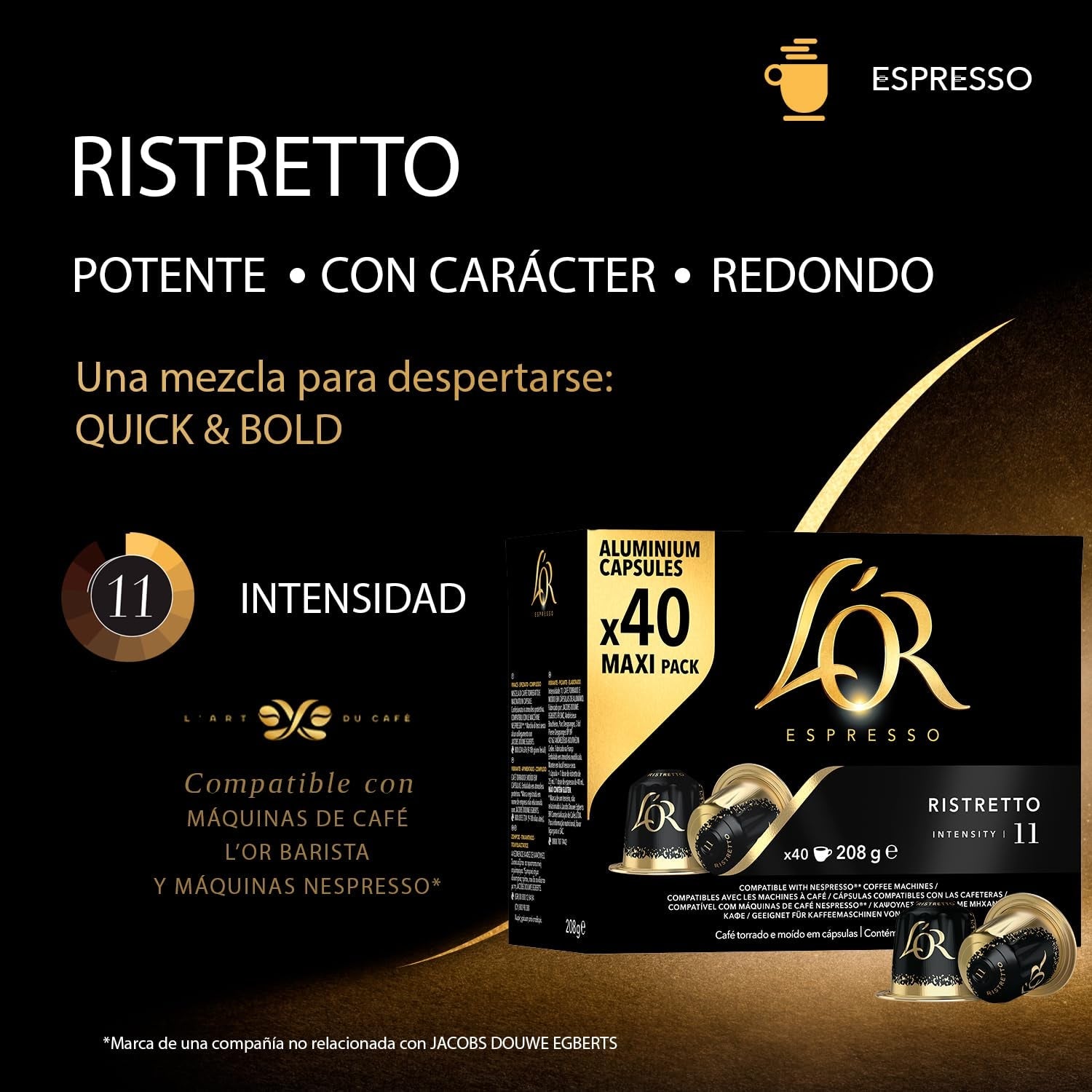 Kapseln aus Aluminio, Ristretto, Intensidad 11, 40 unidades, 208 g