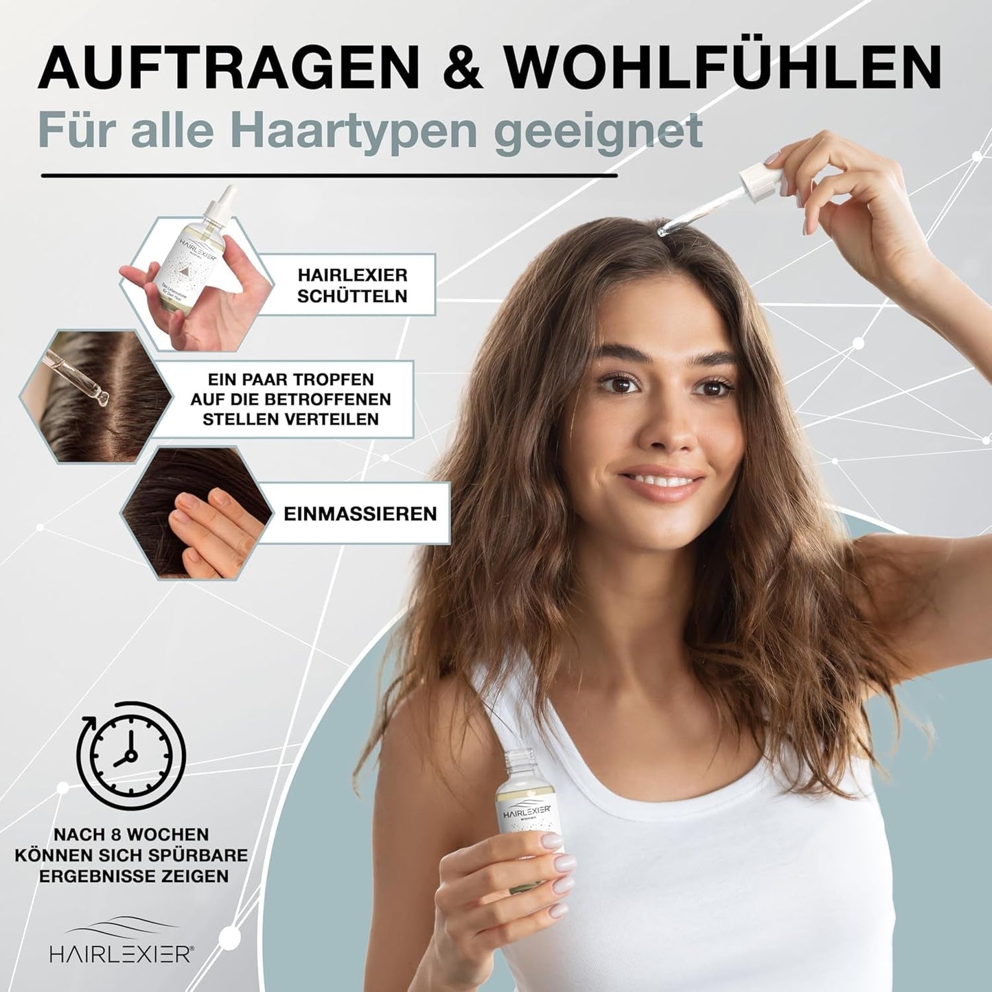 Hairlexier Remedio para el crecimiento del cabello para mujeres - Aceite capilar de romero, aceite capilar de ricino, aceite de lavanda, suero capilar natural contra la caída difusa del cabello, favorece el crecimiento del cabello, vegano y orgánico + Libro de trabajo Cuidado del cabello Naty Shop