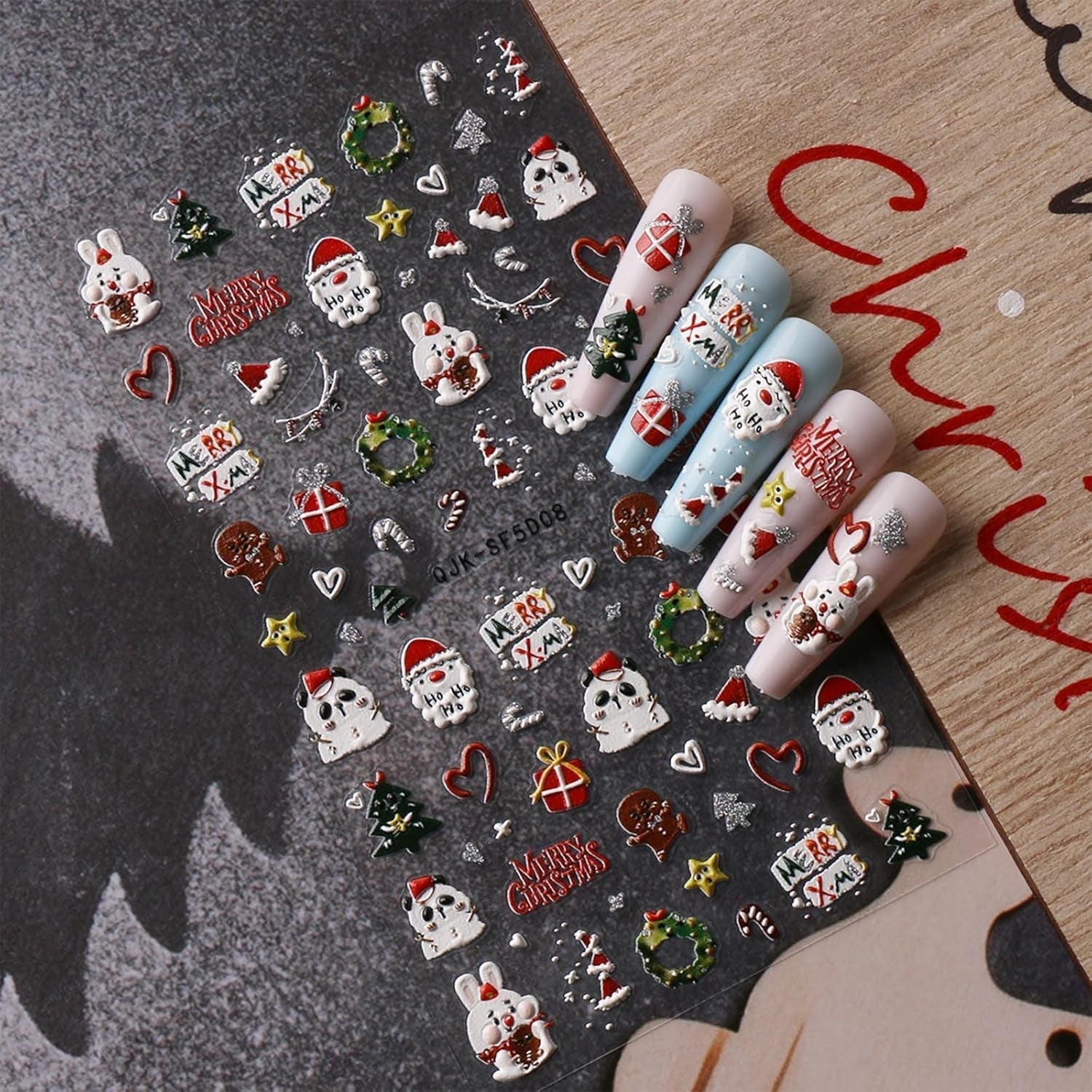 Pegatinas navideñas 3D para uñas, 4 hojas, pegatinas 5D para uñas, pegatinas estereoscópicas para uñas, decoraciones, accesorios de diseño de uñas