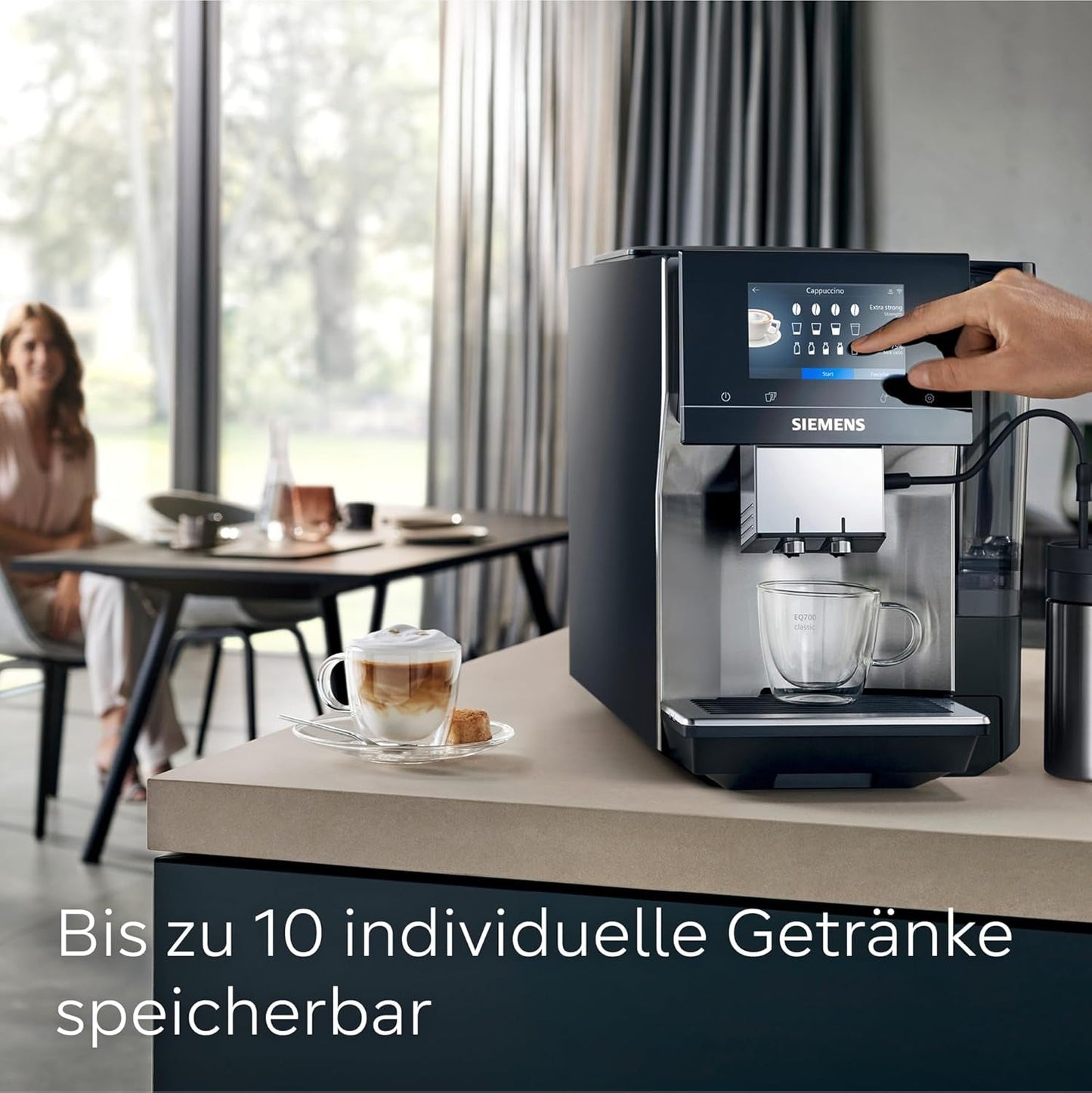 Cafetera espresso automática Siemens EQ700 classic TP715D01, control por aplicación, preparación en frío, pantalla táctil intuitiva, hasta 10 creaciones de café individuales como favoritas, limpieza automática con vapor, 1500 W, gris plateado
