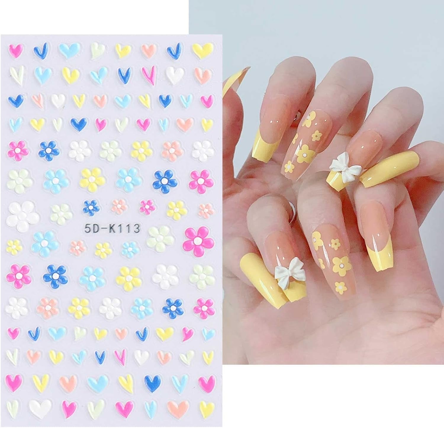 JMEOWIO 3D Nagelsticker Frühling Blumen 5 Blatt Nagelaufkleber 5D Stereoskopisch Selbstklebend Bunte Blüte Nail Art Sticker Decoración Nageldesign Zubehör