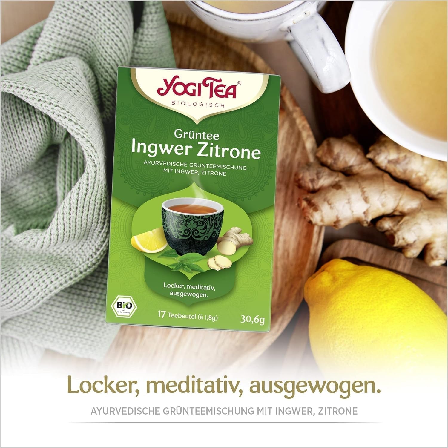 Yogi Tea - Té Verde con Jengibre y Limón, Té Ayurvédico Orgánico con Especias y Hierbas, Mezcla de Té Verde, Jengibre y Limón, Paquete de 3 Yogi Tea, 3X17 Bolsitas de Té (51 Bolsitas de Té en Total), Ideal para Regalo