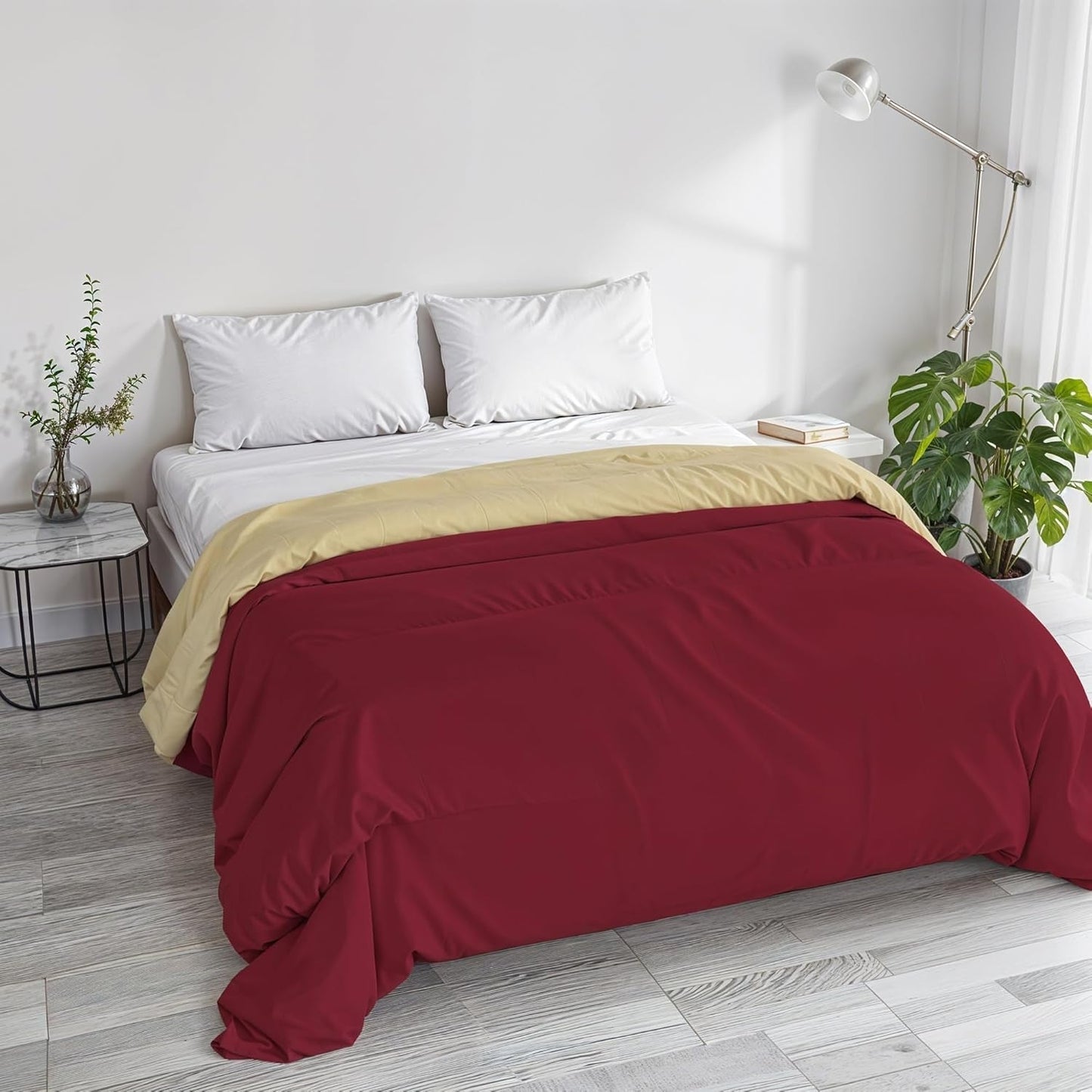 Edredón básico de invierno, liso y forrado, verde oscuro/crema, 200X245Cm Naty Shop Edredones y edredones Burdeos/crema 250X245Cm
