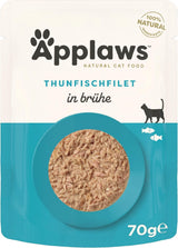 Applaws Comida Húmeda para Gatos 100% Natural Filetes de Atún en Caldo - Pack de 12 Sobres de 70g