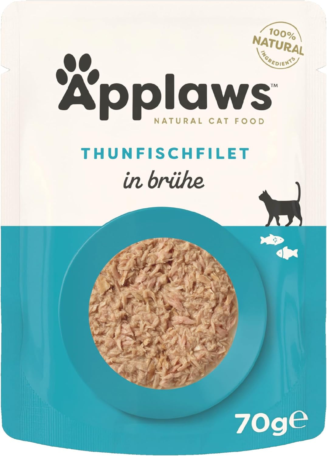 Applaws Comida Húmeda para Gatos 100% Natural Filetes de Atún en Caldo - Pack de 12 Sobres de 70g