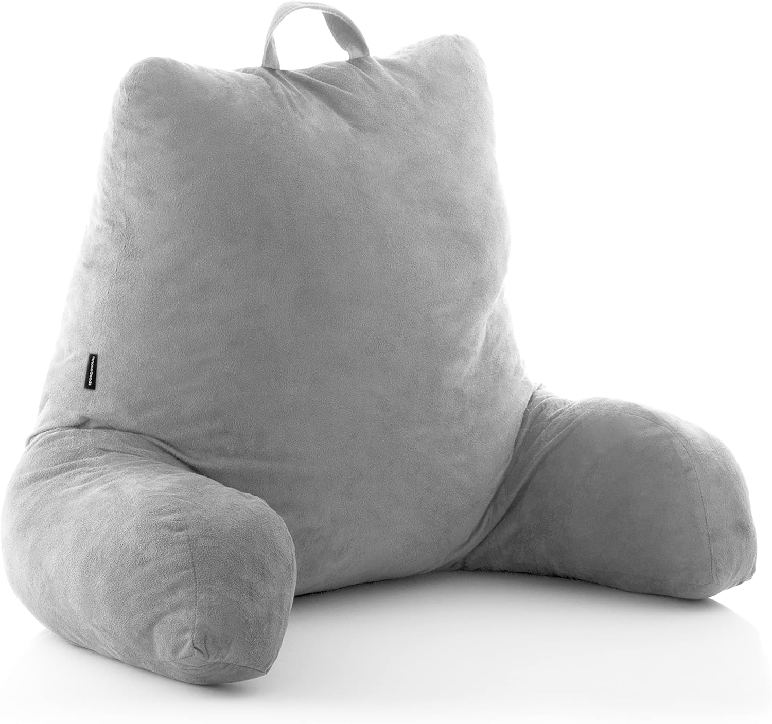 InnovaGoods Huglow Almohada de Lectura con Reposabrazos para Sofá, Cama y Alfombra, Almohada de Lectura con Soporte Lumbar y Asa de Transporte, Ergonómica, Previene Molestias y Dolores, Gris