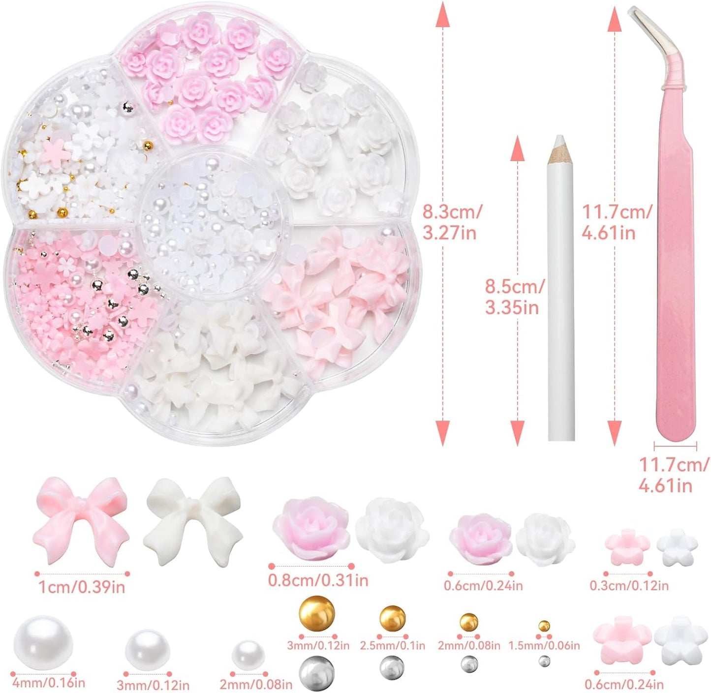 Amuletos de uñas 3D, Amuletos de arte de uñas Schleifen, Blumen Und Perlen, Nagel Charms Aus Harz, Nageldekorations Sets, DIY Charms Nägel, Nagelanhänger