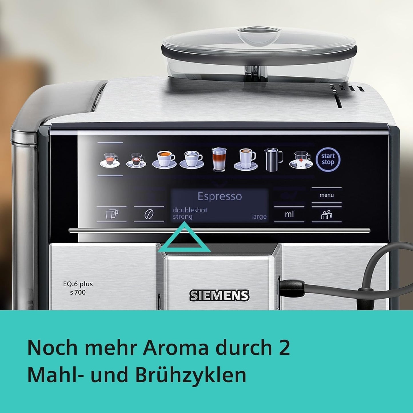 Cafetera espresso automática Siemens EQ.6 plus s700 TE657503DE, para muchas especialidades de café, espumador de leche, molinillo cerámico, doble función de café, antical, limpieza automática a vapor, 1500 W, acero inoxidable