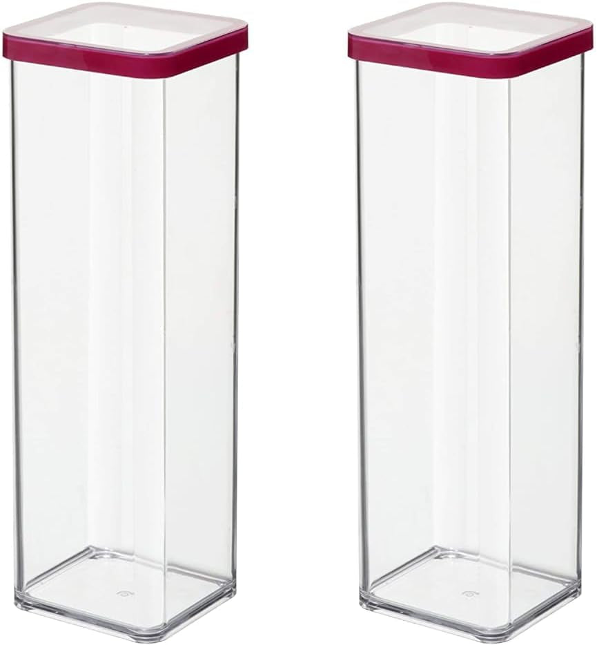 Rotho Loft Juego de 5 Botes de Conservación con Tapa, Diferentes Tamaños, Plástico Alimentario (PP) Sin BPA, Transparente/Rojo, (21,4 x 21,4 x 23,5 cm) Naty Shop Cajas Cuadradas para Conservar Alimentos de 2 L (Pack de 2)