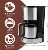 Cafetera Clatronic® con jarra termo para 8-10 tazas de café (aprox. 1,2 l) | Cafetera de filtro de acero inoxidable | Jarra Termo de Doble Pared | Sin pérdida de temperatura | Cafetera 800 W | KA 3805