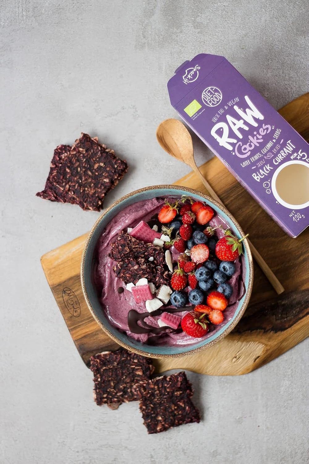 DIET-FOOD RAW Galletas de Grosella Negra Orgánicas Merienda Saludable Deliciosas Galletas de Oficina Sin Conservantes 100 g (1 paquete)
