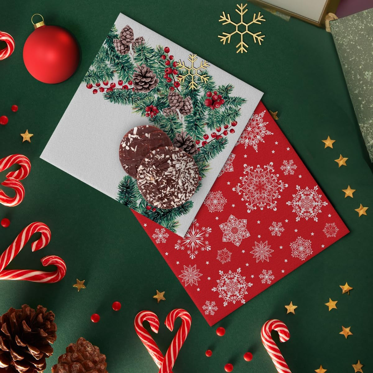 PAW - Servilletas Airlaid (40 X 40 Cm) I 50 Piezas I Perfectas para Navidad, Invierno, Vacaciones I Decoración de Mesa de Nochebuena I Servilletas Airlaid de Tela Ramas de Invierno I Ramas de Invierno