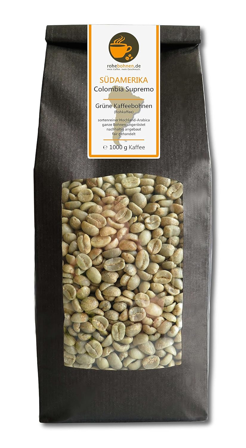 Café crudo - Green Highland Coffee Colombia Supreme (café verde en granos 1000g) - Certificado GMP