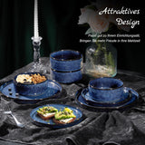 Homikit Juego de Vajilla de 12 Piezas para 4, Combo de Vajilla con Platos, Platos de Postre y Cuencos de Cereal, Apto para Microondas y Lavavajillas, Azul Elegante