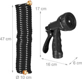 Relaxdays Manguera en espiral extensible hasta 10 m Manguera de jardín flexible con pulverizador de agua 7 patrones de pulverización negro
