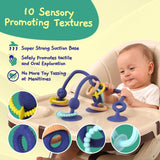 JUMBLE JANGLE Anillo de dentición para bebé: juguete para la dentición del bebé de 3 a 24 meses | Juego de 7 juguetes para masticar sin BPA | Anillo de dentición de silicona refrescante | Juguete infantil con ventosa para trona, mesa y bañera