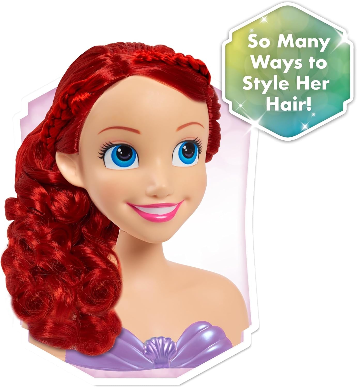 Ariel Just Play Disney Princess Hair Head 20cm con Accesorios Juego de 7 Piezas Juguete de Pelo Rojo para niños de 3 años en adelante