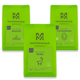 Martermühle set de muestras de café en grano ecológico 3x250g intensidad ligera/media I Arábica I Granos de café ecológico enteros ligeramente tostados, baja acidez (68/74/426)
